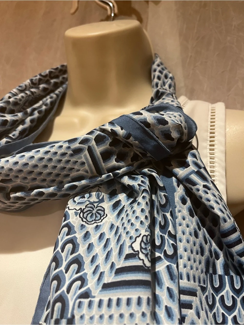Estee Lauder Blue Patterned Silk-Feel Scarf